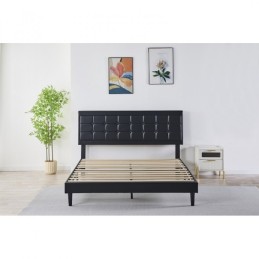 Pat Tapițat Premium Catifea 140/160x200 cm, Somiera Inclusa, Negru, Fara Saltea