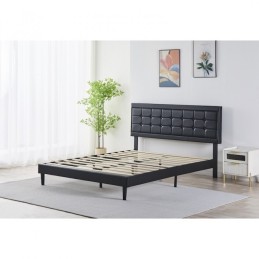 Pat Tapițat Premium Catifea 140/160x200 cm, Somiera Inclusa, Negru, Fara Saltea