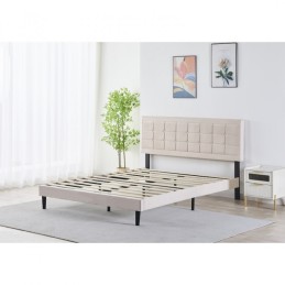 Pat Tapițat Premium Catifea 140/160x200 cm, Somiera Inclusa, Bej, Fara Saltea