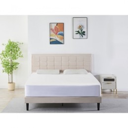 Pat Tapițat Premium Catifea 140/160x200 cm, Somiera Inclusa, Bej, Fara Saltea