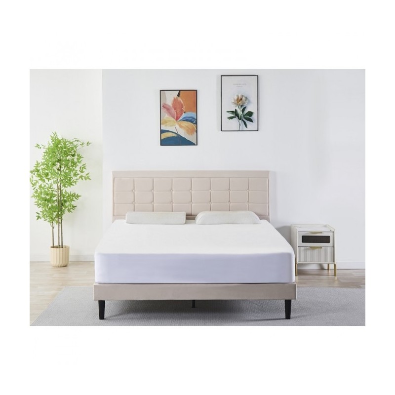 Pat Tapițat Premium Catifea 140/160x200 cm, Somiera Inclusa, Bej, Fara Saltea Pat Tapițat Premium Catifea 140/160x200 cm, Somiera Inclusa, Bej, Fara Saltea