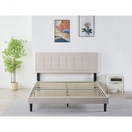 Pat Tapițat Premium Catifea 140/160x200 cm, Somiera Inclusa, Bej, Fara Saltea