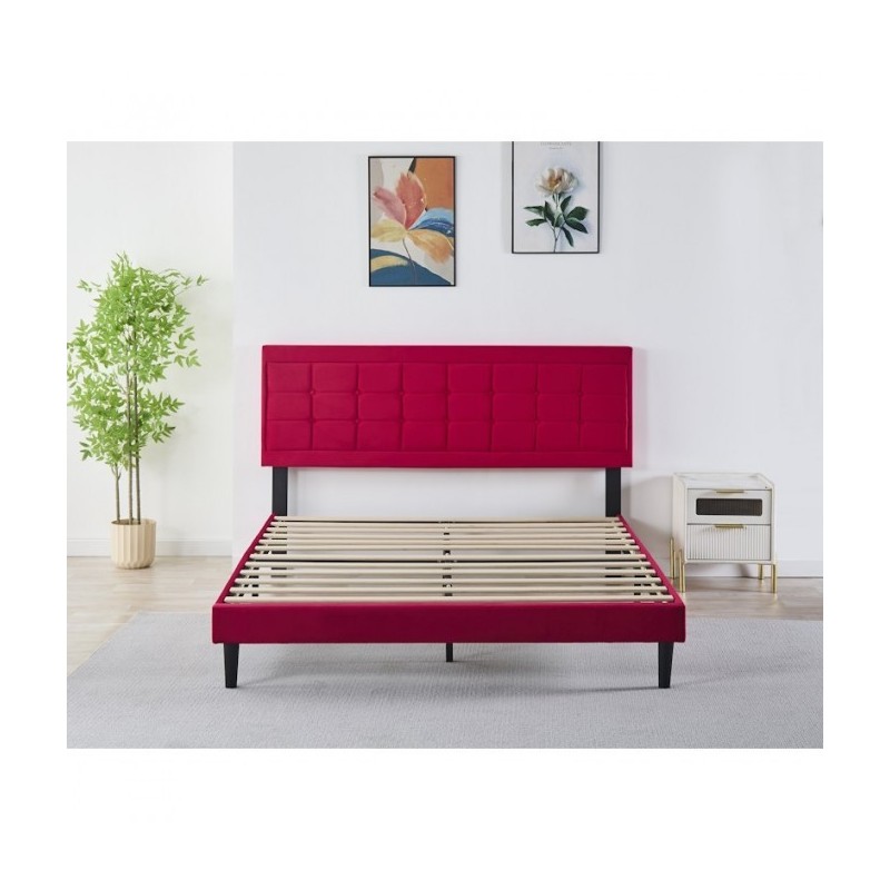 Pat Tapițat Premium Catifea 140/160x200 cm, Somiera Inclusa, Rosu, Fara Saltea Pat Tapițat Premium Catifea 140/160x200 cm, Somiera Inclusa, Rosu, Fara Saltea