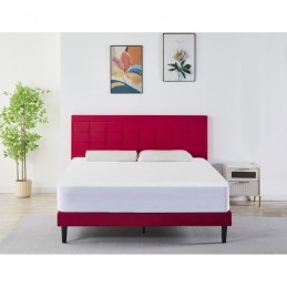 Pat Tapițat Premium Catifea 140/160x200 cm, Somiera Inclusa, Rosu, Fara Saltea