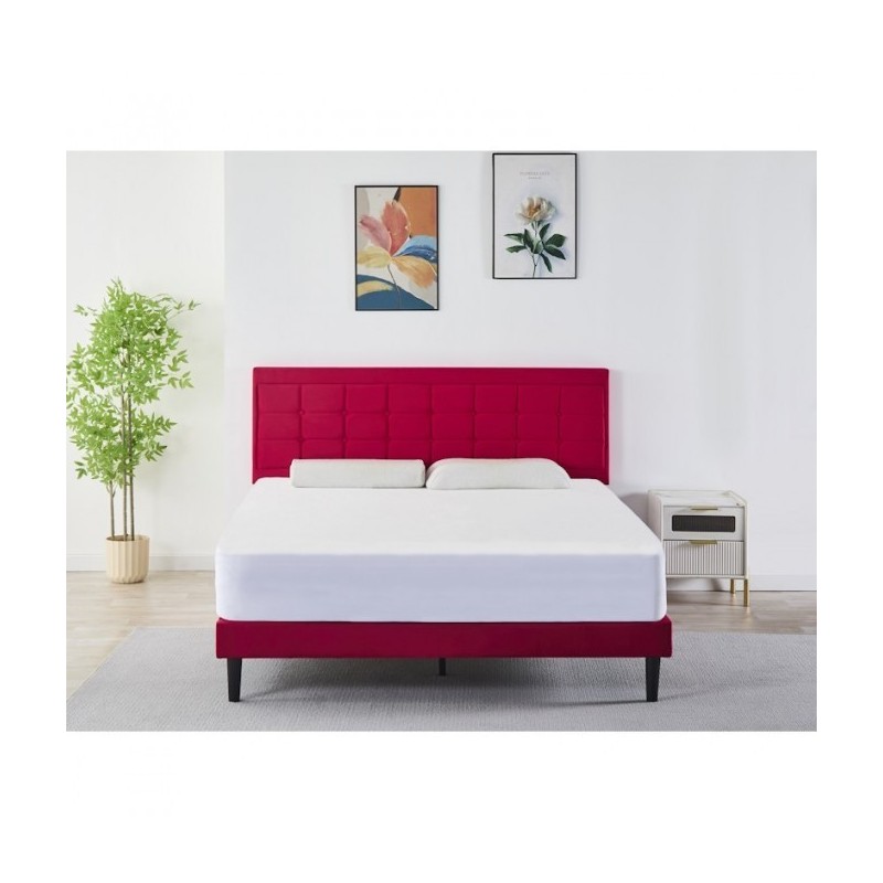Pat Tapițat Premium Catifea 140/160x200 cm, Somiera Inclusa, Rosu, Fara Saltea Pat Tapițat Premium Catifea 140/160x200 cm, Somiera Inclusa, Rosu, Fara Saltea