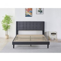 Pat Tapițat Premium Catifea 140/160x200 cm, Somiera Inclusa, Gri Inchis, Fara Saltea cod 6230
