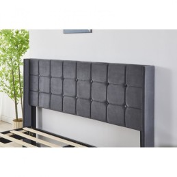 Pat Tapițat Premium Catifea 140/160x200 cm, Somiera Inclusa, Gri Inchis, Fara Saltea cod 6230