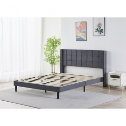 Pat Tapițat Premium Catifea 140/160x200 cm, Somiera Inclusa, Gri Inchis, Fara Saltea cod 6230