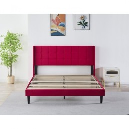 Pat Tapițat Premium Catifea 140/160x200 cm, Somiera Inclusa, Rosu, Fara Saltea cod 6230