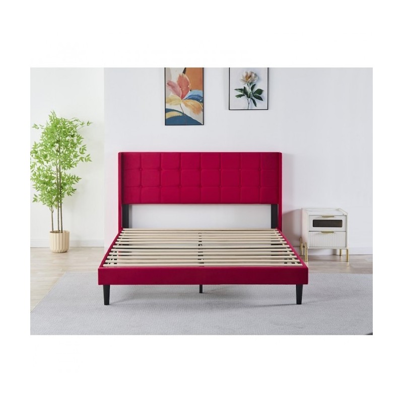 Pat Tapițat Premium Catifea 140/160x200 cm, Somiera Inclusa, Rosu, Fara Saltea cod 6230 Pat Tapițat Premium Catifea 140/160x200 cm, Somiera Inclusa, Rosu, Fara Saltea cod 6230