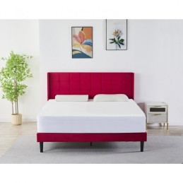 Pat Tapițat Premium Catifea 140/160x200 cm, Somiera Inclusa, Rosu, Fara Saltea cod 6230