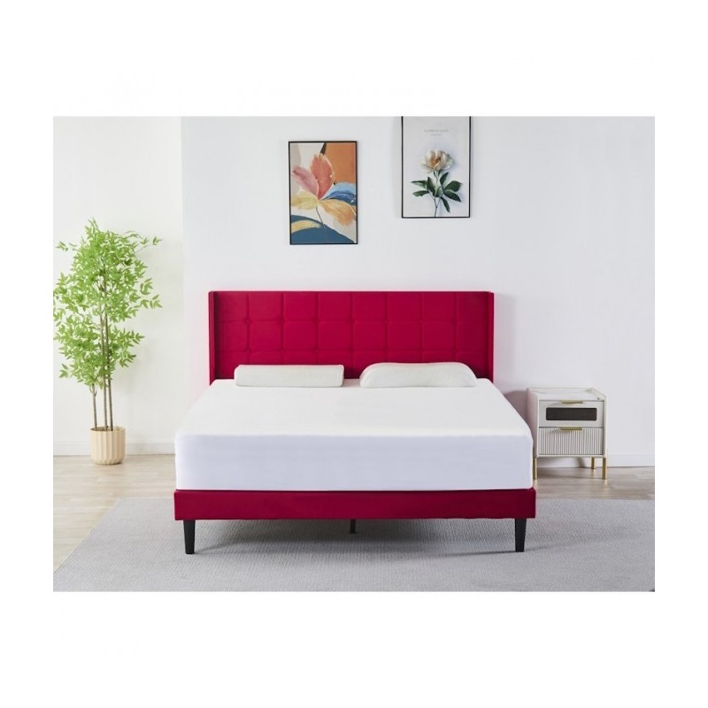 Pat Tapițat Premium Catifea 140/160x200 cm, Somiera Inclusa, Rosu, Fara Saltea cod 6230 Pat Tapițat Premium Catifea 140/160x200 cm, Somiera Inclusa, Rosu, Fara Saltea cod 6230