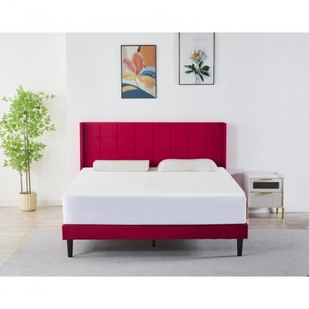 Pat Tapițat Premium Catifea 140/160x200 cm, Somiera Inclusa, Rosu, Fara Saltea cod 6230