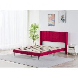 Pat Tapițat Premium Catifea 140/160x200 cm, Somiera Inclusa, Rosu, Fara Saltea cod 6230