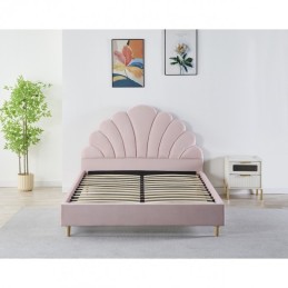 Pat Tapițat Premium Catifea 140x200 cm, Somiera Inclusa, Roz, Fara Saltea cod LB-50