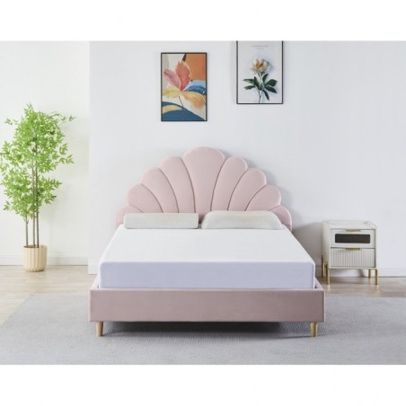 Pat Tapițat Premium Catifea 140x200 cm, Somiera Inclusa, Roz, Fara Saltea cod LB-50