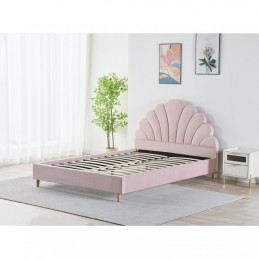 Pat Tapițat Premium Catifea 140x200 cm, Somiera Inclusa, Roz, Fara Saltea cod LB-50