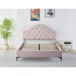 Pat Tapițat Premium Catifea 140x200 cm, Somiera Inclusa, Roz, Fara Saltea cod FB-227