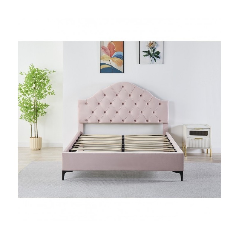 Pat Tapițat Premium Catifea 140x200 cm, Somiera Inclusa, Roz, Fara Saltea cod FB-227 Pat Tapițat Premium Catifea 140x200 cm, Somiera Inclusa, Roz, Fara Saltea cod FB-227