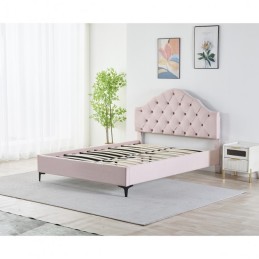 Pat Tapițat Premium Catifea 140x200 cm, Somiera Inclusa, Roz, Fara Saltea cod FB-227