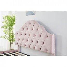 Pat Tapițat Premium Catifea 140x200 cm, Somiera Inclusa, Roz, Fara Saltea cod FB-227