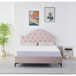 Pat Tapițat Premium Catifea 140x200 cm, Somiera Inclusa, Roz, Fara Saltea cod FB-227