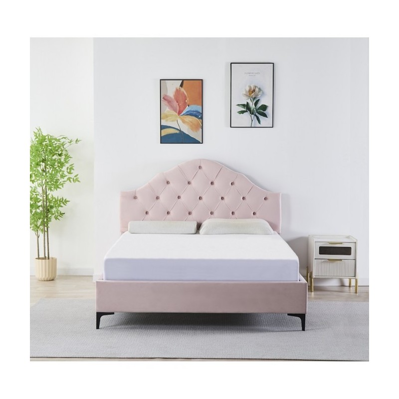 Pat Tapițat Premium Catifea 140x200 cm, Somiera Inclusa, Roz, Fara Saltea cod FB-227 Pat Tapițat Premium Catifea 140x200 cm, Somiera Inclusa, Roz, Fara Saltea cod FB-227