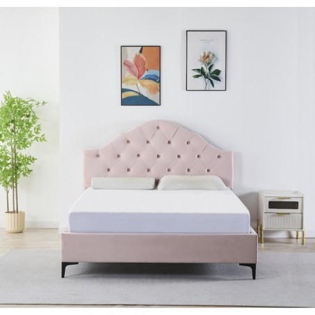 Pat Tapițat Premium Catifea 140x200 cm, Somiera Inclusa, Roz, Fara Saltea cod FB-227