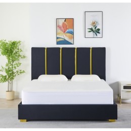 Pat Tapițat Premium Catifea 160x200 cm, Somiera Inclusa, Negru, Fara Saltea cod LB-214