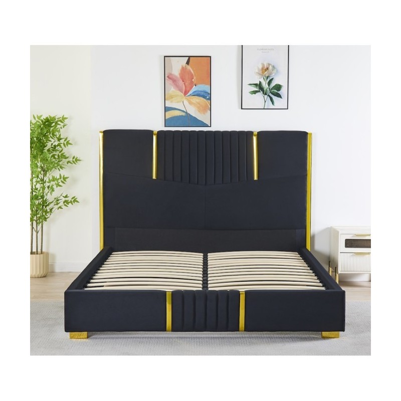 Pat Tapițat Premium Catifea 160x200 cm, Somiera Inclusa, Negru, Fara Saltea cod LB-215 Pat Tapițat Premium Catifea 160x200 cm, Somiera Inclusa, Negru, Fara Saltea cod LB-215
