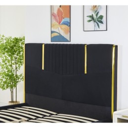 Pat Tapițat Premium Catifea 160x200 cm, Somiera Inclusa, Negru, Fara Saltea cod LB-215