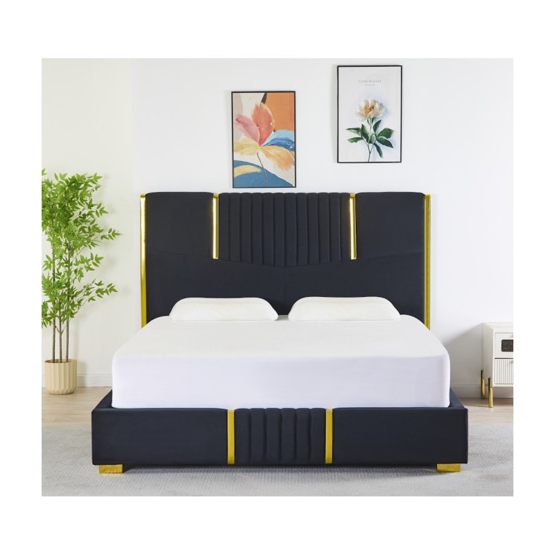 Pat Tapițat Premium Catifea 160x200 cm, Somiera Inclusa, Negru, Fara Saltea cod LB-215 Pat Tapițat Premium Catifea 160x200 cm, Somiera Inclusa, Negru, Fara Saltea cod LB-215