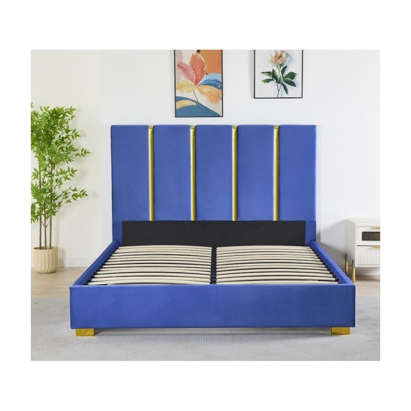 Pat Tapițat Premium Catifea 160x200 cm, Somiera Inclusa, Albastru, Fara Saltea cod LB-214 Pat Tapițat Premium Catifea 160x200 cm, Somiera Inclusa, Albastru, Fara Saltea cod LB-214