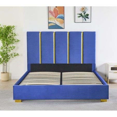 Pat Tapițat Premium Catifea 160x200 cm, Somiera Inclusa, Albastru, Fara Saltea cod LB-214
