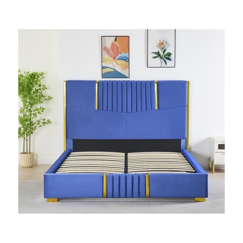 Pat Tapițat Premium Catifea 160x200 cm, Somiera Inclusa, Albastru, Fara Saltea cod LB-215 Pat Tapițat Premium Catifea 160x200 cm, Somiera Inclusa, Albastru, Fara Saltea cod LB-215
