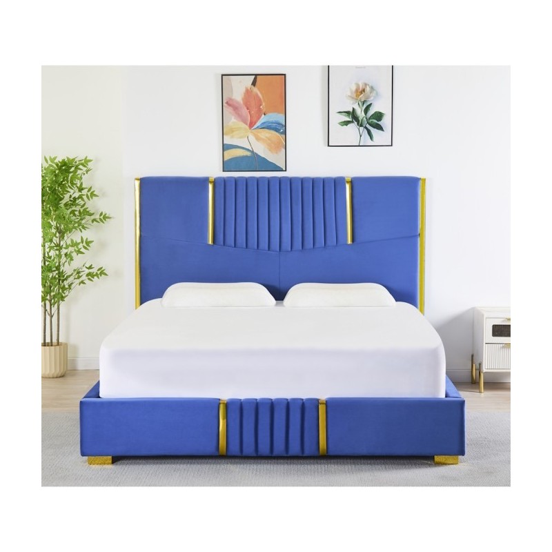 Pat Tapițat Premium Catifea 160x200 cm, Somiera Inclusa, Albastru, Fara Saltea cod LB-215 Pat Tapițat Premium Catifea 160x200 cm, Somiera Inclusa, Albastru, Fara Saltea cod LB-215