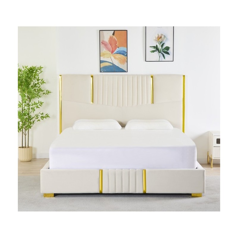 Pat Tapițat Premium Catifea 160x200 cm, Somiera Inclusa, Bej, Fara Saltea cod LB-215 Pat Tapițat Premium Catifea 160x200 cm, Somiera Inclusa, Bej, Fara Saltea cod LB-215