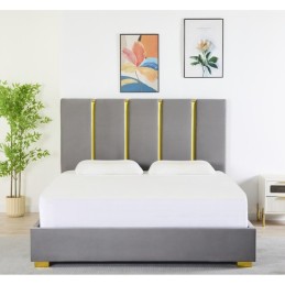 Pat Tapițat Premium Catifea 160x200 cm, Somiera Inclusa, Gri Petrol, Fara Saltea cod LB-214