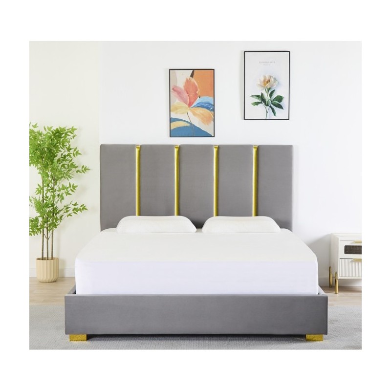 Pat Tapițat Premium Catifea 160x200 cm, Somiera Inclusa, Gri Petrol, Fara Saltea cod LB-214