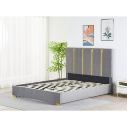 Pat Tapițat Premium Catifea 160x200 cm, Somiera Inclusa, Gri Petrol, Fara Saltea cod LB-214