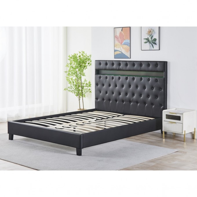 Pat Tapițat Premium Catifea 160x200 cm, Somiera Inclusa, Negru, Fara Saltea cod FB-18