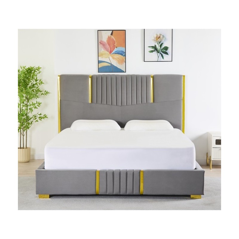Pat Tapițat Premium Catifea 160x200 cm, Somiera Inclusa, Gri Petrol, Fara Saltea cod LB-215