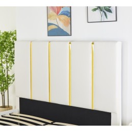 Pat Tapițat Premium Piele Sintetica 160x200 cm, Somiera Inclusa, Alb, Fara Saltea cod LB-214