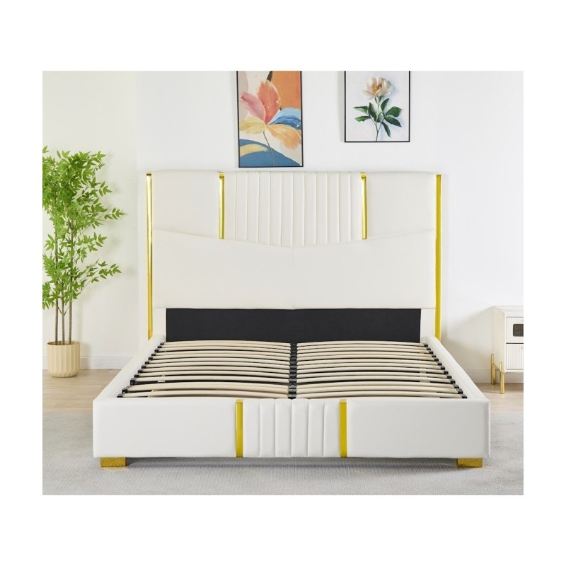 Pat Tapițat Premium Piele Sintetica 160x200 cm, Somiera Inclusa, Alb, Fara Saltea cod LB-215 Pat Tapițat Premium Piele Sintetica 160x200 cm, Somiera Inclusa, Alb, Fara Saltea cod LB-215