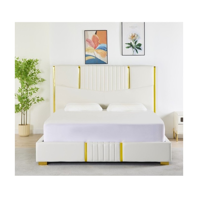 Pat Tapițat Premium Piele Sintetica 160x200 cm, Somiera Inclusa, Alb, Fara Saltea cod LB-215 Pat Tapițat Premium Piele Sintetica 160x200 cm, Somiera Inclusa, Alb, Fara Saltea cod LB-215