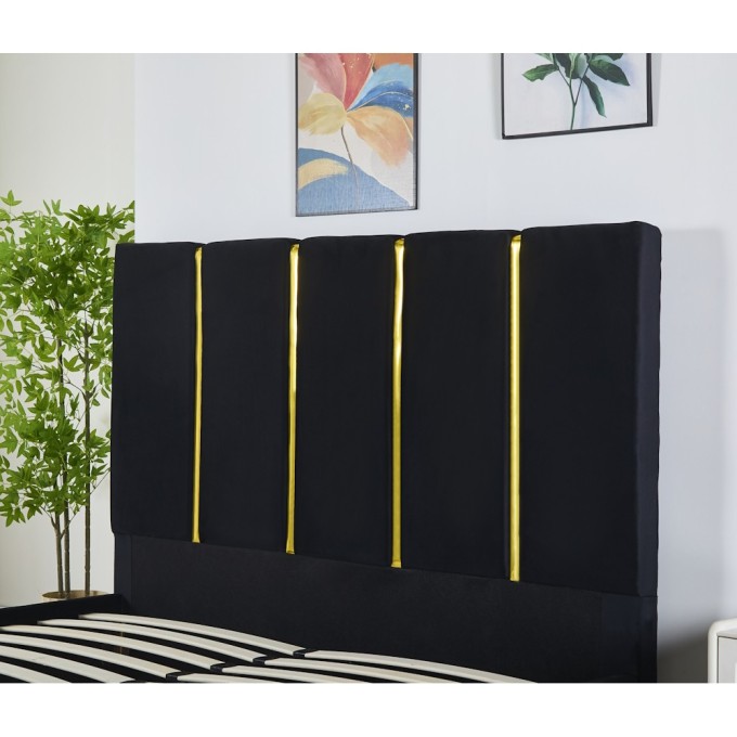 Pat Tapițat Premium Catifea 160x200 cm, Somiera Inclusa, Negru, Fara Saltea cod LB-214