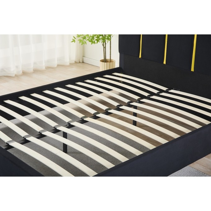 Pat Tapițat Premium Catifea 160x200 cm, Somiera Inclusa, Negru, Fara Saltea cod LB-214