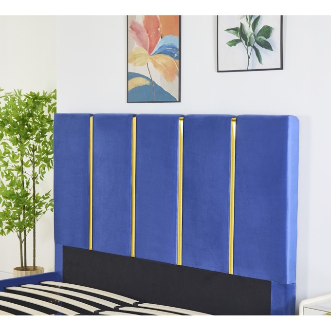 Pat Tapițat Premium Catifea 160x200 cm, Somiera Inclusa, Albastru, Fara Saltea cod LB-214