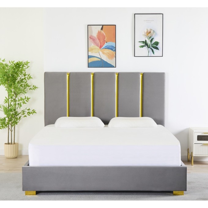 Pat Tapițat Premium Catifea 160x200 cm, Somiera Inclusa, Gri Petrol, Fara Saltea cod LB-214