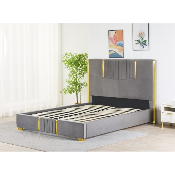 Pat Tapițat Premium Catifea 160x200 cm, Somiera Inclusa, Gri Petrol, Fara Saltea cod LB-215